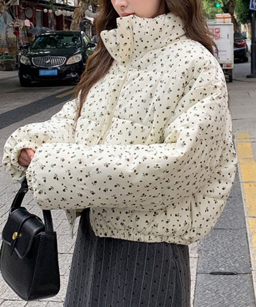 おしゃれスタ コート アウター 小花柄中綿ジャケット レディース