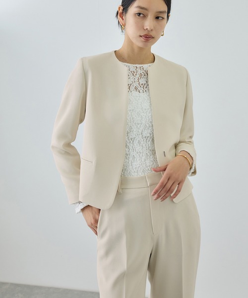 【NEW】ロペ（ROPE’）/トリアセダブルクロス クルーネックジャケット/イージーケア・セットアップ対応・26SS ROPE'（ロペ） ジャケット ノーカラージャケット トリアセダブルクロス