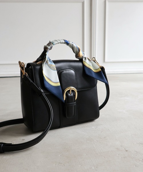 ブラックレザー ハンドバッグ スカーフ付き MIAN（ミアン） ハンドバッグ スカーフ付き2wayハンドバッグ「詳細動画