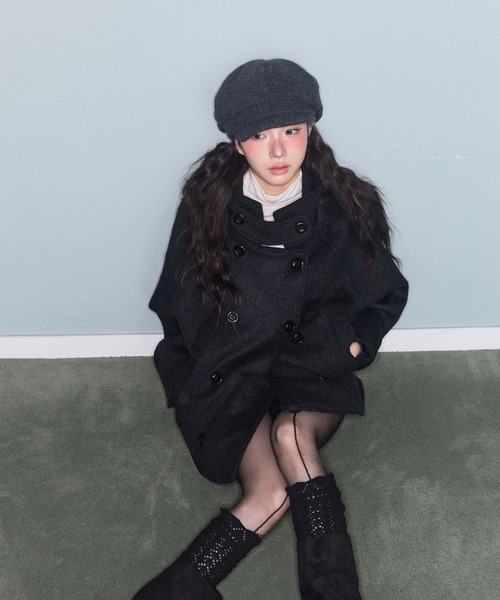 FAVORITO ピーコート pコート フード付きダブルブレストメルトン