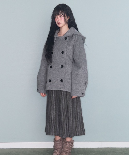 FAVORITO ピーコート pコート フード付きダブルブレストメルトン