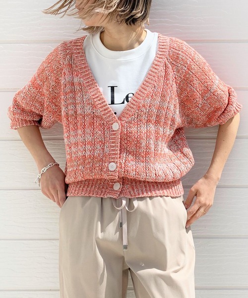 「Q」 ニットカーディガン MEDIUM オレンジ レディース_画像6