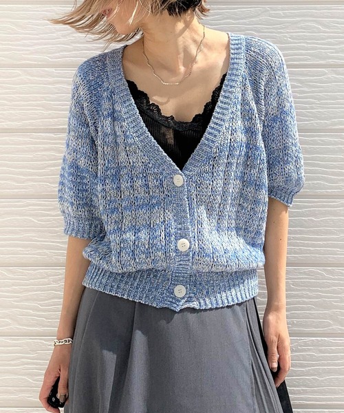 「Q」 ニットカーディガン MEDIUM オレンジ レディース_画像7