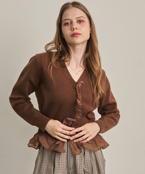 45R レースdeニットのカーディガン 茶色　L ¥49,500 レース編み N.Natural Beauty Basic（エヌ ナチュラルビューティーベーシック