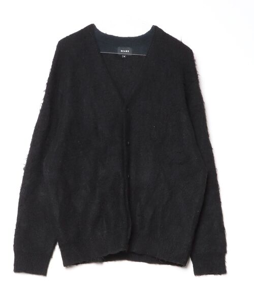 BEAMS ビームス シャギーニット カーディガン モヘヤ混 黒 M モケモケ BEAMS（ビームス）7ゲージ ソリッドシャギー カーディガン（トップス