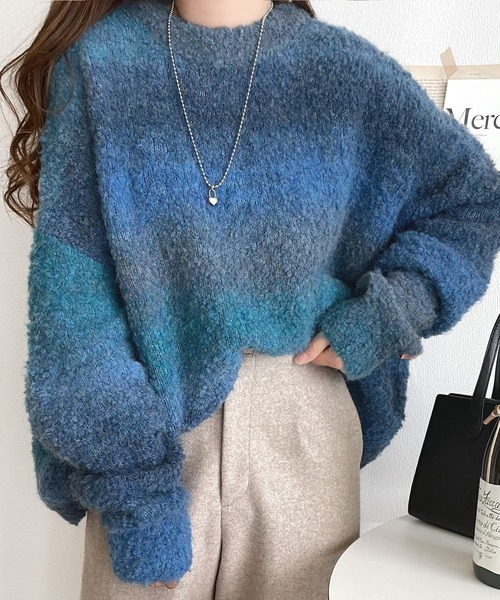 「Java」 長袖ニット MEDIUM ブルー レディース_画像3