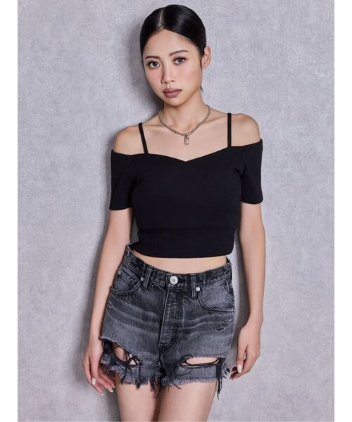 GYDA（ジェイダ） tシャツ ハーフスリーブカシュクールオフショル
