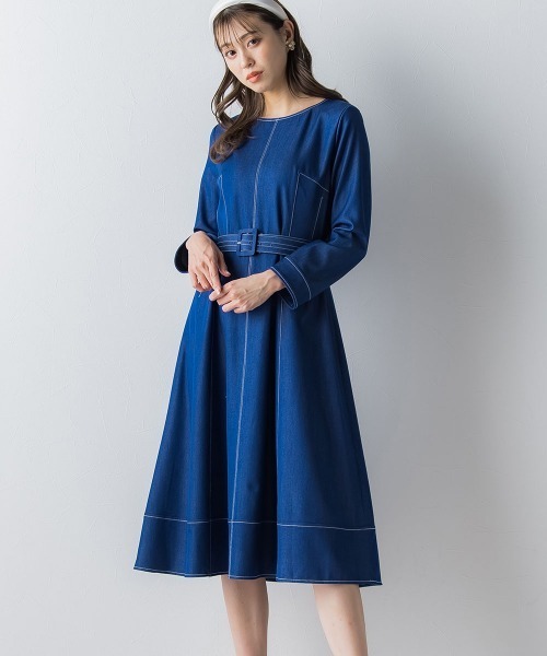 「QUEENS COURT」 長袖ワンピース 1 ブルー レディース_画像2