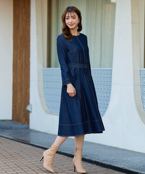 「QUEENS COURT」 長袖ワンピース 1 ブルー レディース_画像3