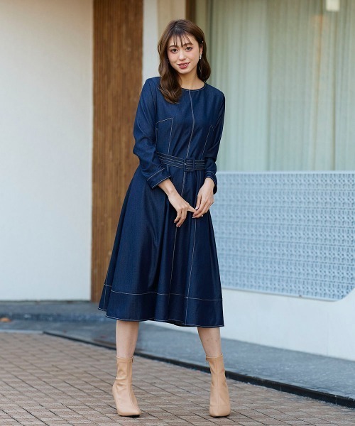 「QUEENS COURT」 長袖ワンピース 1 ブルー レディース_画像5