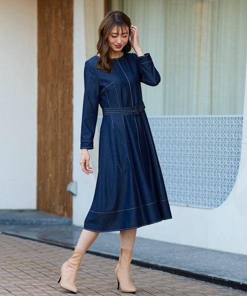 「QUEENS COURT」 長袖ワンピース 1 ブルー レディース_画像6