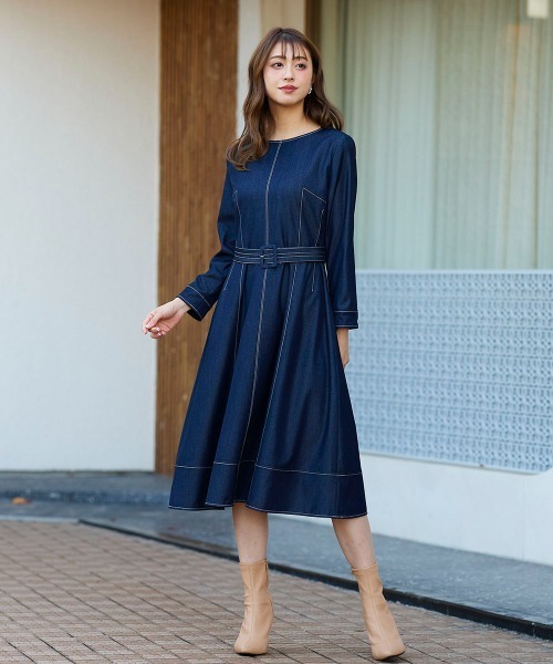 「QUEENS COURT」 長袖ワンピース 1 ブルー レディース_画像7