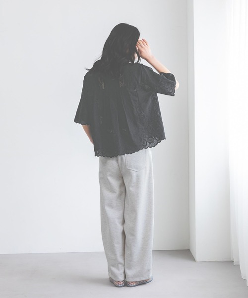 ブラウス シャツ クラフト刺繍開襟シャツ レディースの画像