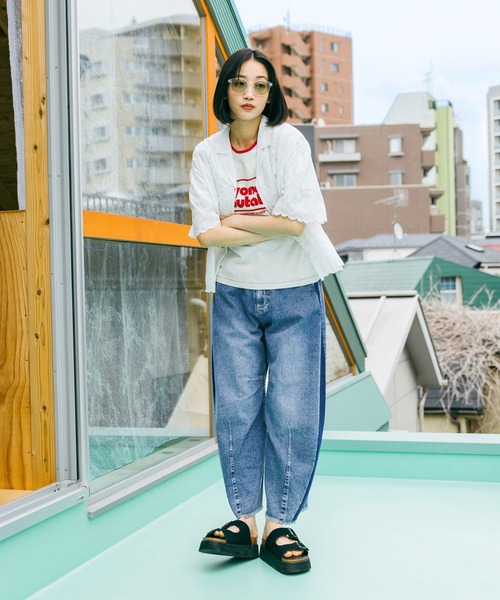ブラウス シャツ クラフト刺繍開襟シャツ レディースの画像
