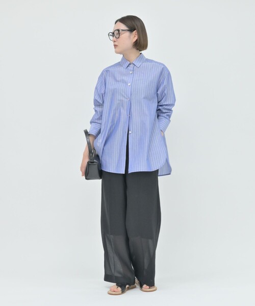 ブラウス シャツ ラメストライプシャツ　春服　夏服　オフィスカジュアル　羽織り　きれいめ レディースの画像