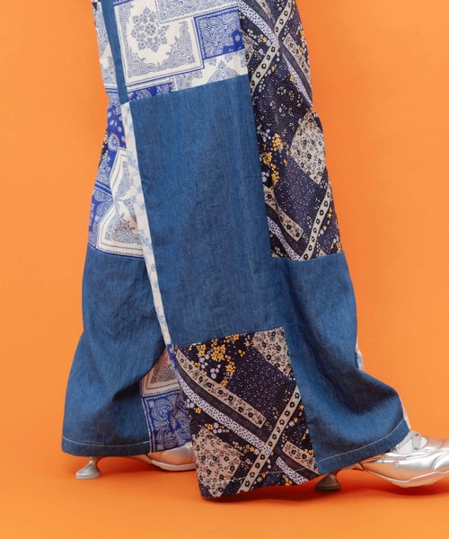 ScoLar スカラー　デニムパンツ　ジーンズ　パッチワーク　花柄　レース ScoLar（スカラー） ジーンズ デニム デニムパンツ 162741：レース