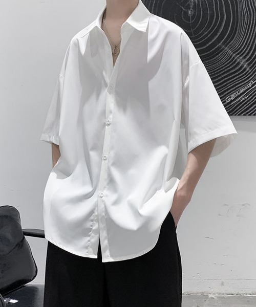 ホワイト 半袖シャツ estroso NEW GENTLEMAN シャツ 半袖 トロミ オーバーサイズ半袖シャツ メンズ