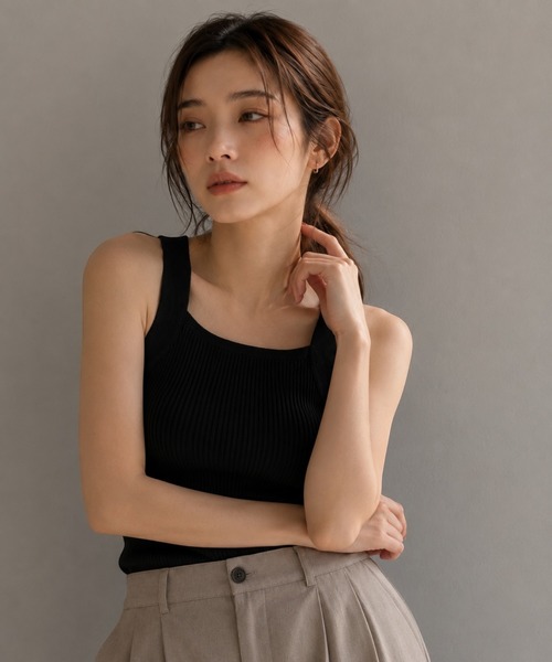 United store タンクトップ ノースリーブ スクエアネックニットタンク