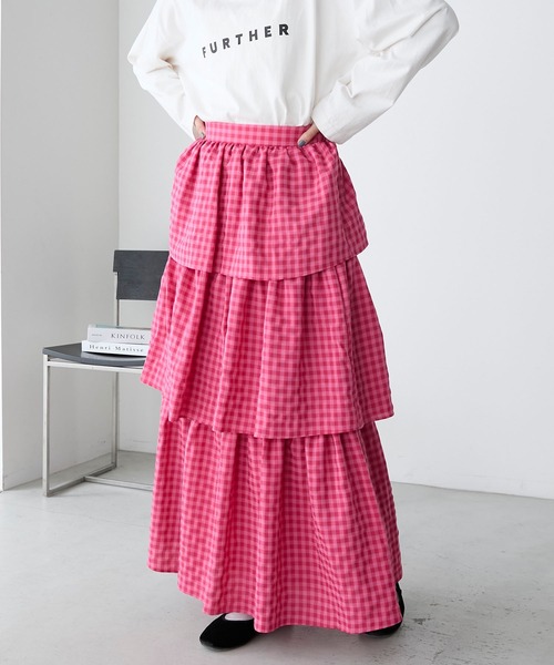 POPPY ギンガムチェックティアードスカート　レッド Poppy tokyo ギンガムチェックスカート あさぎーにょ ティアード