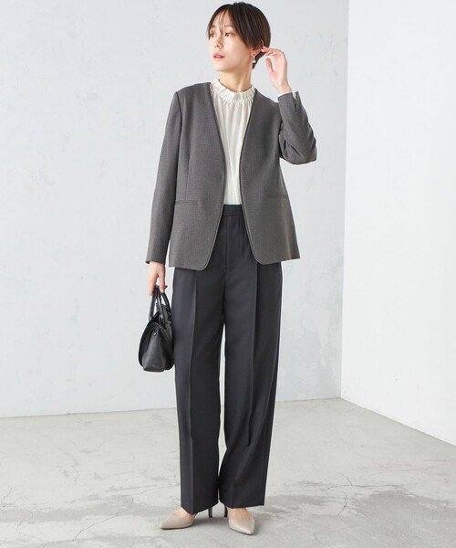 【美品】ships ウーリッシュジャケット ノーカラー チェック SHIPS ジャケット ノーカラージャケット 「手洗い可能」ガン