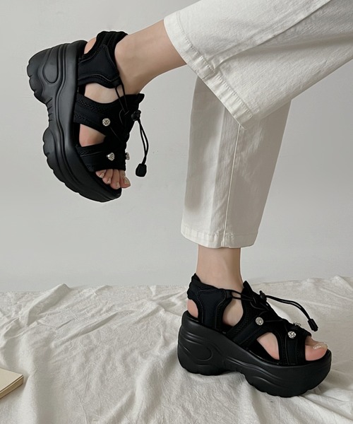 ビジュー装飾スポーツサンダル厚底 Shoes in Closet サンダル 軽量厚底 スタイルアップソール
