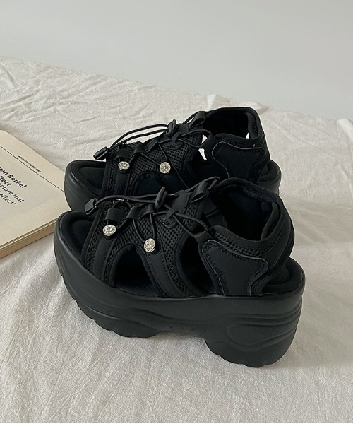 春夏 厚底 スポーツサンダル ビジュー付き Shoes in Closet サンダル 軽量厚底 スタイルアップソール