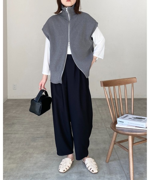 She's Closet ベスト ジレ ダブルジップアップハイネックニット