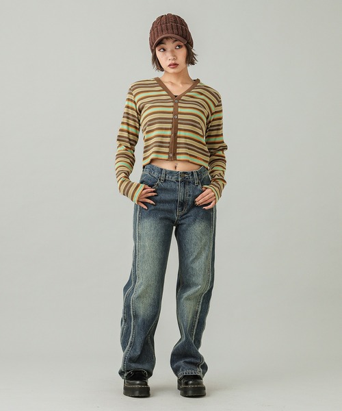 X-girl ニット カーディガン X-girl（エックスガール） カーディガン STRIPED CARDIGAN レディース