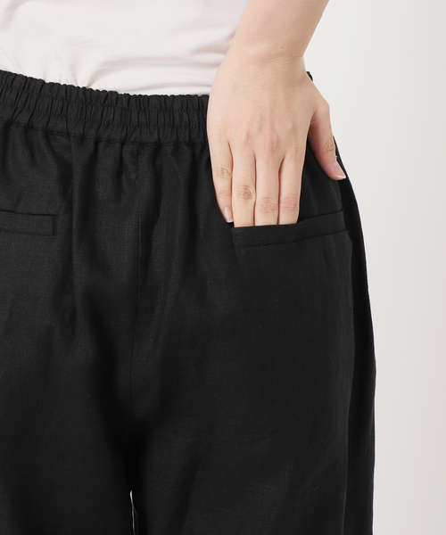 CAHLUMN リネン 黒パンツ ウエスト調整可能 ウエスト調整・ドスキン仕上】ウールパンツ 黒 – kuros.style