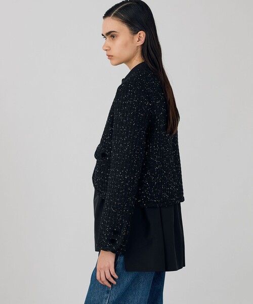 スパンコールツイードジャケット　即日発送 DES PRES ジャケット ノーカラージャケット スパンコールツイード