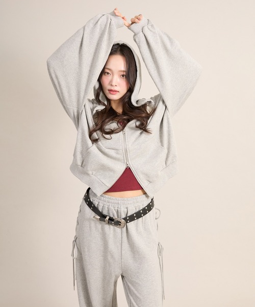 新品未使用品♡アプ 編み上げパーカー コウモリクロスバイカラージャージトップス（パーカー）｜Amilige