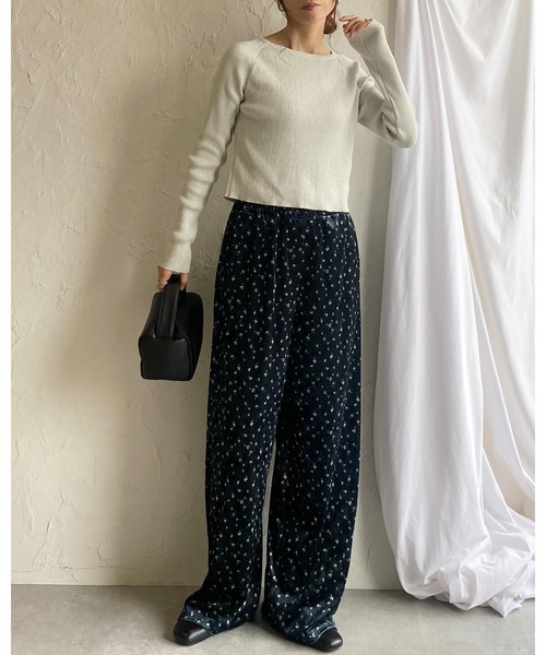 She's Closet セットアップ フレア切り替え花柄ベロアキャミソール