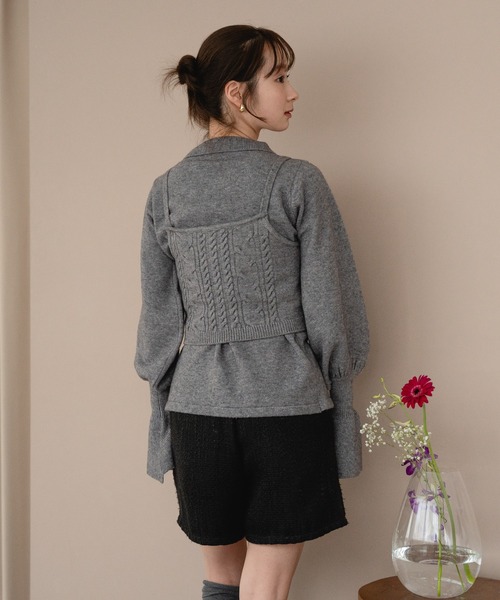 mideal アンサンブル cable knit loose shirt ensemble