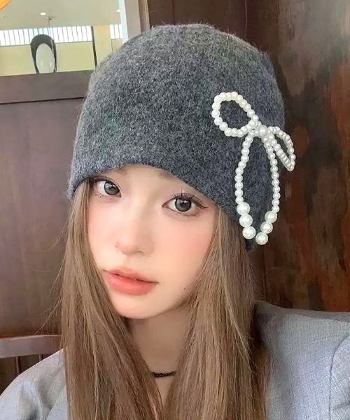 ca4la シンデレラknit リボン付きビーニー　ニットキャップ ca4la シンデレラknit リボン付きビーニー ニットキャップ