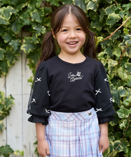 ANY（エニィ） tシャツ リボン×チュール 七分袖Tシャツ キッズ 子供服
