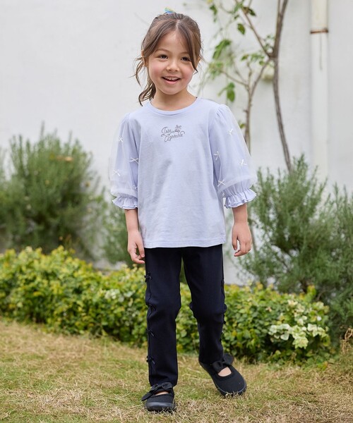 any FAM tシャツ リボン×チュール 七分袖Tシャツ キッズ 子供服