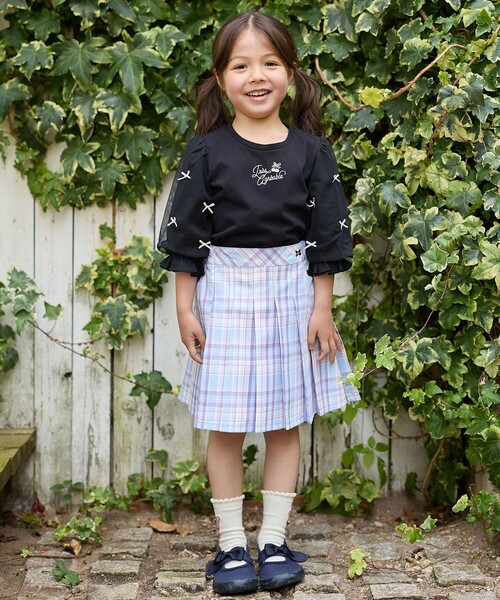 any FAM tシャツ リボン×チュール 七分袖Tシャツ キッズ 子供服