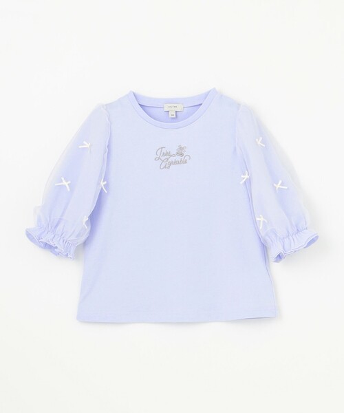 ANMARY リボン付き半袖Tシャツ any FAM tシャツ リボン×チュール 七分袖Tシャツ キッズ 子供服