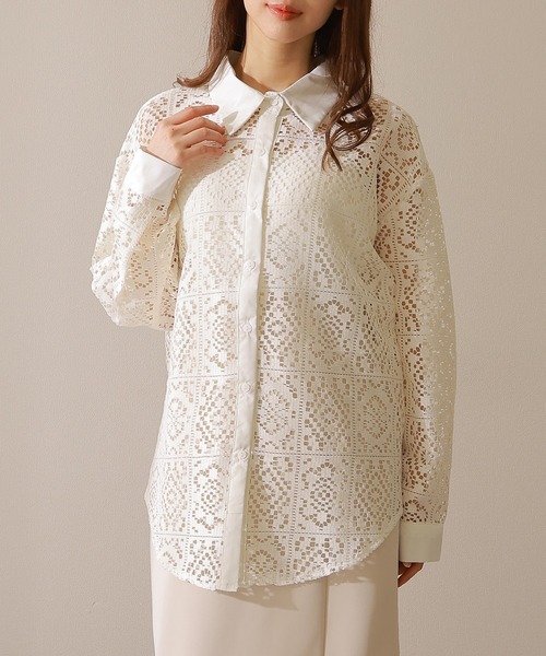 Lace Ladies ブラウス シャツ フレンチ カットレース 長袖