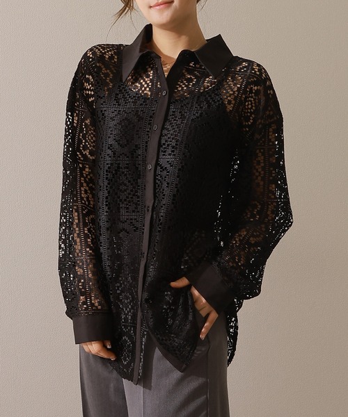 Lace Ladies ブラウス シャツ フレンチ カットレース 長袖