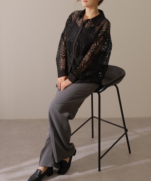 Lace Ladies ブラウス シャツ フレンチ カットレース 長袖