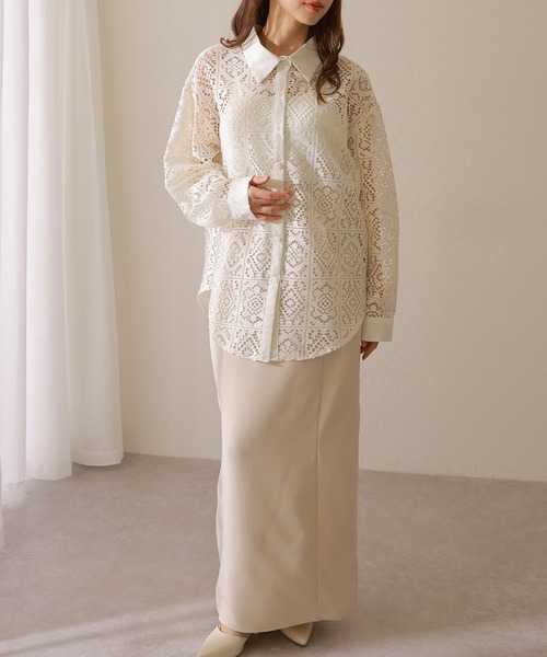 Lace Ladies ブラウス シャツ フレンチ カットレース 長袖
