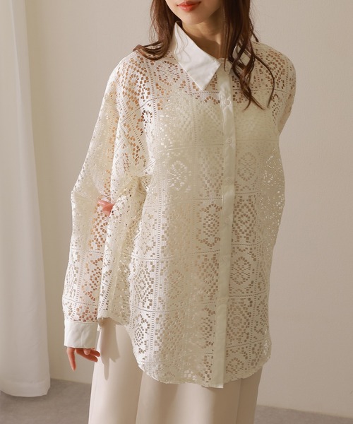 ブラウス シャツ Lace blouse / レースブラウス レディース Lace Ladies ブラウス シャツ フレンチ カットレース 長袖
