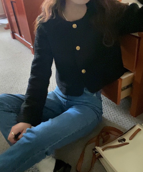 「LAUIR」 ノーカラージャケット MEDIUM ブラック レディース_画像5