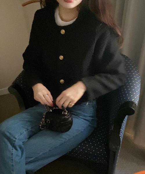 「LAUIR」 ノーカラージャケット MEDIUM ブラック レディース_画像6