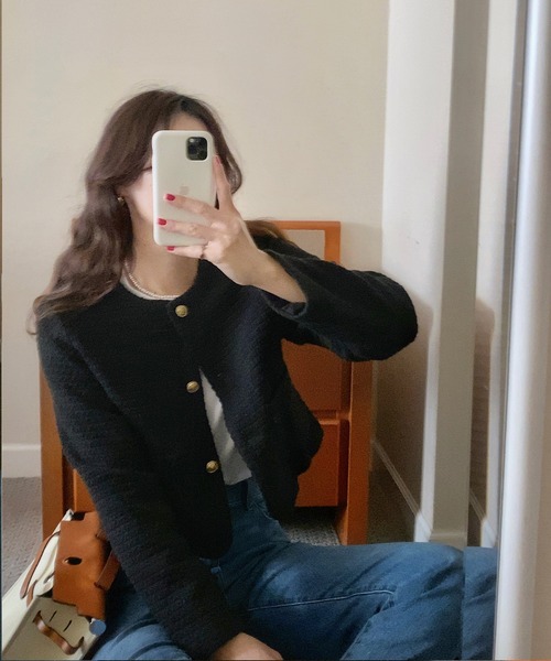 「LAUIR」 ノーカラージャケット MEDIUM ブラック レディース_画像8