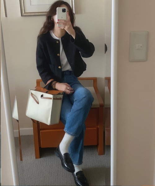 「LAUIR」 ノーカラージャケット MEDIUM ブラック レディース_画像9