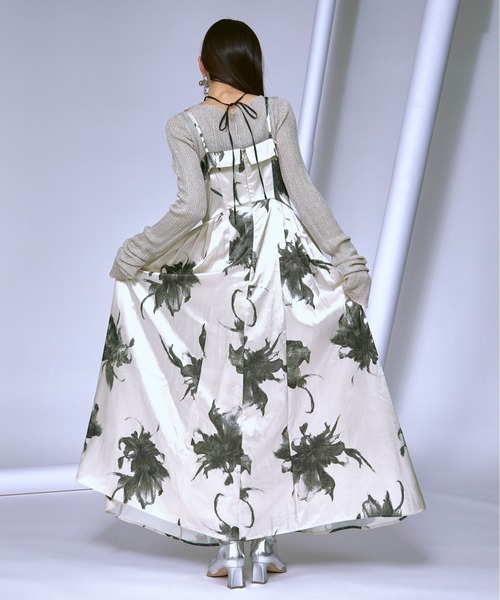 Ezick ワンピース Vintage flower サイドタックサテンキャミ