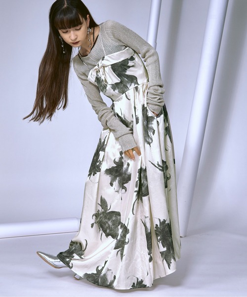 ヴィンテージ ワンピース Ezick ワンピース Vintage flower サイドタックサテンキャミ