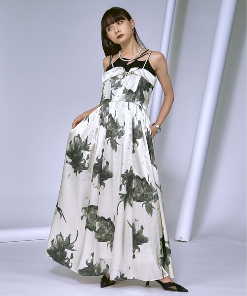Ezick ワンピース Vintage flower サイドタックサテンキャミ